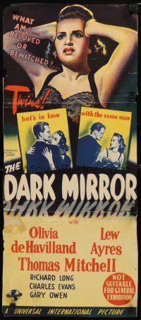 8t474 DARK MIRROR Aust daybill '46 Lew Ayres loves one twin Olivia de Havilland & hates the other!