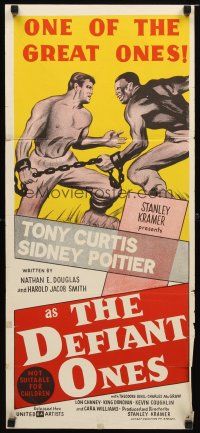 8t481 DEFIANT ONES Aust daybill '58 escaped cons Tony Curtis & Sidney Poitier chained together!