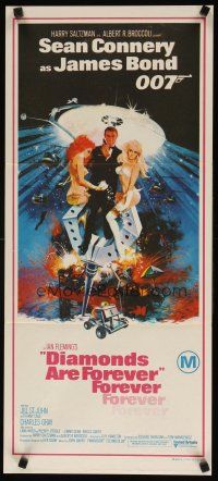 8t485 DIAMONDS ARE FOREVER Aust daybill '71 art of Sean Connery as James Bond by Robert McGinnis!