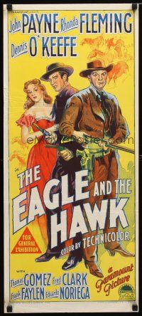 8t495 EAGLE & THE HAWK Aust daybill '50 John Payne, Rhonda Fleming, Richardson Studio art!