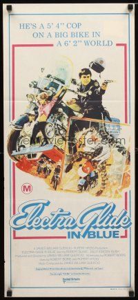 8t500 ELECTRA GLIDE IN BLUE Aust daybill '73 cool art of motorcycle cop Robert Blake!