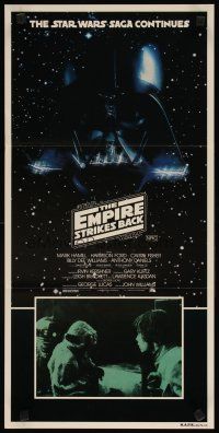 8t503 EMPIRE STRIKES BACK Aust daybill '80 image of Darth Vader head, Yoda, Mark Hamill!