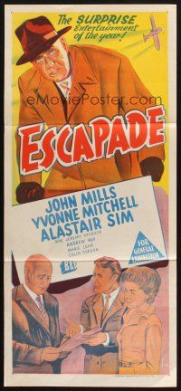 8t505 ESCAPADE Aust daybill '57 John Mills, Yvonne Mitchell, Alastair Sim, English comedy!