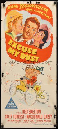 8t506 EXCUSE MY DUST Aust daybill '51 art of Red Skelton being kissed by two pretty girls!