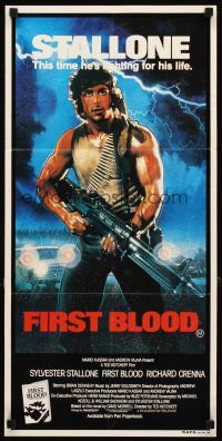 8t523 FIRST BLOOD Aust daybill '82 artwork of Sylvester Stallone as John Rambo by Drew Struzan!