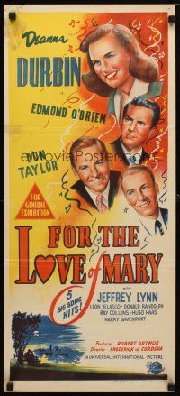 8t529 FOR THE LOVE OF MARY Aust daybill '48 Deanna Durbin, Edmond O'Brien, Taylor, stone litho!
