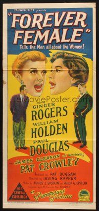 8t531 FOREVER FEMALE Aust daybill '54 Richardson Studio art of Ginger Rogers, William Holden!