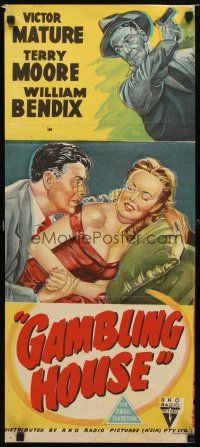 8t542 GAMBLING HOUSE Aust daybill '51 art of Victor Mature lusting after Terry Moore, Bendix!