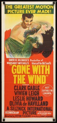8t554 GONE WITH THE WIND Aust daybill R61 Clark Gable, Vivien Leigh, Howard, all-time classic!