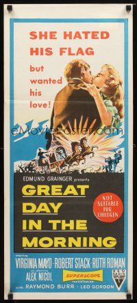 8t555 GREAT DAY IN THE MORNING Aust daybill '56 art of Robert Stack & sexy Virginia Mayo!