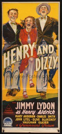 8t569 HENRY & DIZZY Aust daybill '42 Richardson Studio art of Jimmy Lydon as Aldrich & friends!
