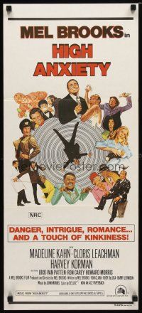 8t571 HIGH ANXIETY Aust daybill '78 Mel Brooks, great Vertigo spoof design, a Psycho-Comedy!