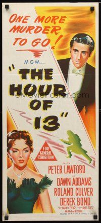 8t579 HOUR OF 13 Aust daybill '52 Peter Lawford & sexy Dawn Addams, T killer is at large!