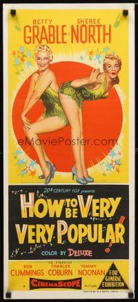 8t581 HOW TO BE VERY, VERY POPULAR Aust daybill '55 sexy students Betty Grable & Sheree North!