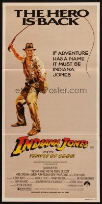 8t596 INDIANA JONES & THE TEMPLE OF DOOM Aust daybill '84 art of Harrison Ford, the hero is back!