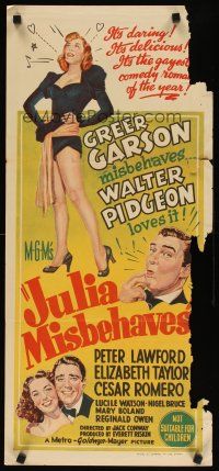 8t612 JULIA MISBEHAVES Aust daybill '48 full-length art of sexy Greer Garson, Walter Pidgeon!