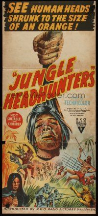 8t614 JUNGLE HEADHUNTERS Aust daybill '51 wild shrunken head image, Amazon voodoo documentary!