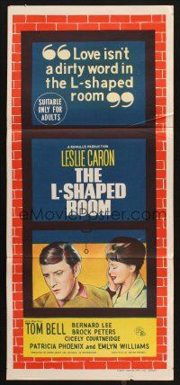8t645 L-SHAPED ROOM Aust daybill '63 sexy Leslie Caron, Bryan Forbes, cool different art!