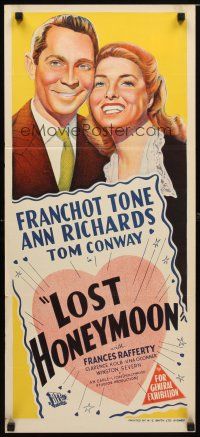 8t643 LOST HONEYMOON Aust daybill '47 Franchot Tone returns from WWII w/amnesia!