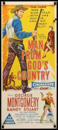 8t659 MAN FROM GOD'S COUNTRY Aust daybill '58 Richardson Studio art of George Montgomery!