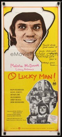 8t714 O LUCKY MAN Aust daybill '73 great images of Malcolm McDowell, directed by Lindsay Anderson!