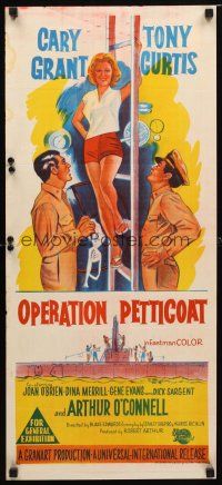 8t725 OPERATION PETTICOAT Aust daybill '59 art of Cary Grant & Tony Curtis staring at sexy girl!