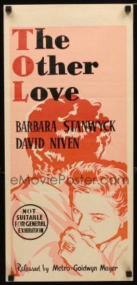 8t727 OTHER LOVE Aust daybill '47 David Niven, Barbara Stanwyck, Conte, romantic artwork!
