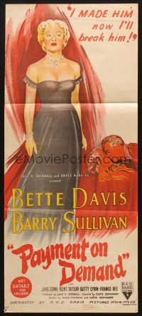 8t736 PAYMENT ON DEMAND Aust daybill '51 Bette Davis made and will break Barry Sullivan!