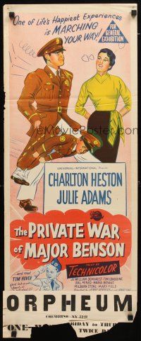 8t751 PRIVATE WAR OF MAJOR BENSON Aust daybill '55 art of Charlton Heston carrying little kid!