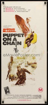 8t752 PUPPET ON A CHAIN Aust daybill '71 Alistair MacLean novel, Sven-Bertil Taube, boat chase art