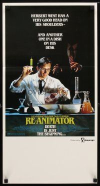 8t759 RE-ANIMATOR Aust daybill '86 great image of mad scientist with severed head in bowl!
