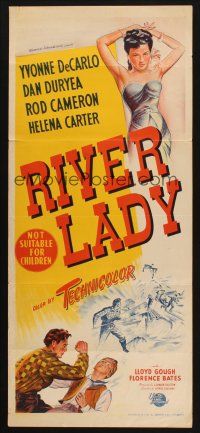 8t772 RIVER LADY Aust daybill '48 Yvonne De Carlo, Duryea, brawling story of lusty Mississippi!