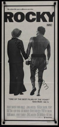 8t777 ROCKY Aust daybill '77 boxer Sylvester Stallone holding hands w/Talia Shire!
