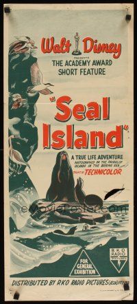 8t795 SEAL ISLAND Aust daybill '49 cool art from Walt Disney True Life documentary!
