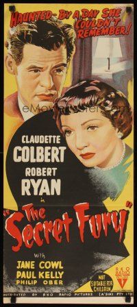 8t798 SECRET FURY Aust daybill '50 Claudette Colbert, Robert Ryan, directed by Mel Ferrer!