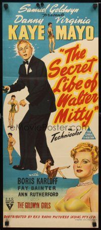 8t799 SECRET LIFE OF WALTER MITTY Aust daybill '47 Danny Kaye & Virginia Mayo in Thurber's story!