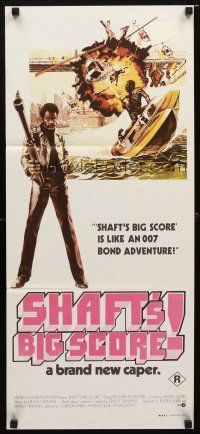 8t801 SHAFT'S BIG SCORE Aust daybill '72 great art of mean Richard Roundtree with big gun by Solie