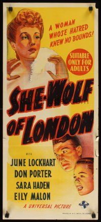 8t804 SHE-WOLF OF LONDON Aust daybill '46 June Lockhart, Don Porter, Sara Haden, horror!