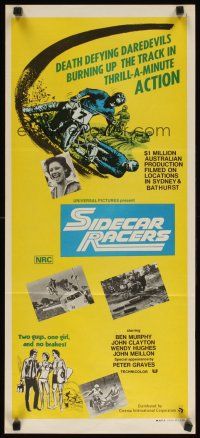 8t807 SIDECAR RACERS Aust daybill '75 motorcycle racing from Down Under, 2 guys, 1 girl, no brakes