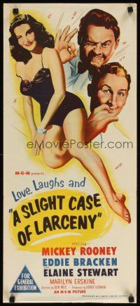8t816 SLIGHT CASE OF LARCENY Aust daybill '53 Rooney, Bracken & sexy bad girl Elaine Stewart!