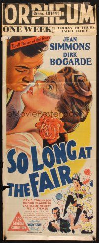 8t820 SO LONG AT THE FAIR Aust daybill '50 Terence Fisher, art of Jean Simmons & Bogarde!