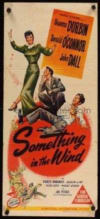 8t824 SOMETHING IN THE WIND Aust daybill '47 art of pretty Deanna Durbin & Donald O'Connor!