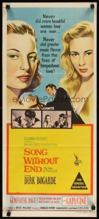 8t825 SONG WITHOUT END Aust daybill '60 Dirk Bogarde as Franz Liszt, Genevieve Page, Capucine!
