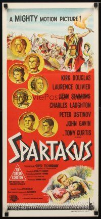 8t827 SPARTACUS Aust daybill '61 classic Kubrick & Kirk Douglas epic, cool coin stone litho!