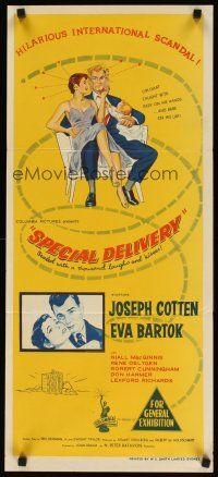8t828 SPECIAL DELIVERY Aust daybill '55 Cotten & Eva Bartok in a hilarious international scandal!