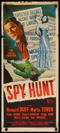 8t830 SPY HUNT Aust daybill '50 zoo owner Howard Duff gets mixed up with sexy spy Marta Toren!