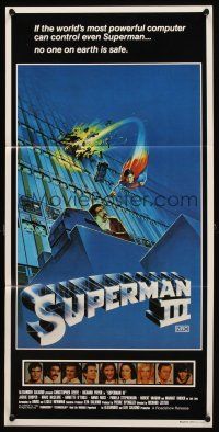 8t848 SUPERMAN III Aust daybill '83 art of Christopher Reeve flying, Richard Pryor, by Larry Salk!