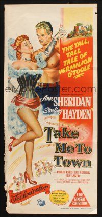 8t851 TAKE ME TO TOWN Aust daybill '53 full-length art of sexy Ann Sheridan & barechested Hayden!