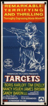 8t857 TARGETS Aust daybill '68 Boris Karloff, Tim O'Kelly, Peter Bogdanovich, art of sniper!