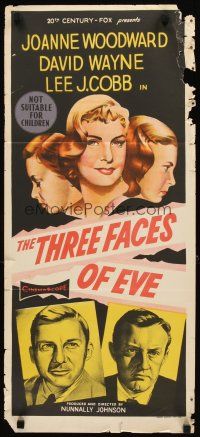 8t876 THREE FACES OF EVE Aust daybill '57 David Wayne, Joanne Woodward has multiple personalities!